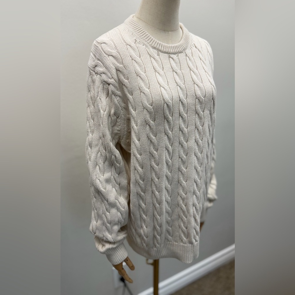 J.Crew Cable Knit Sweater Cream Ivory 100% Cotton Long Sleeve Size L - Picture 2 of 11